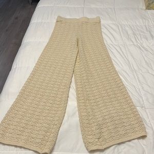 From Mango crochet, beige color pants with a hint of bell, bottom